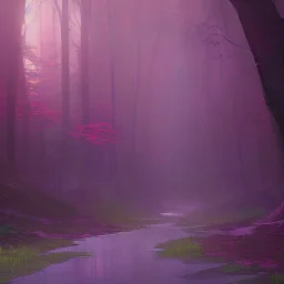 Generate a dreamy forest scene with ancient, moss-covered trees and soft, dappled sunlight filtering through the leaves. Include a hidden waterfall cascading into a crystal-clear pool."nightlife."clouds."overhead."and pink."
