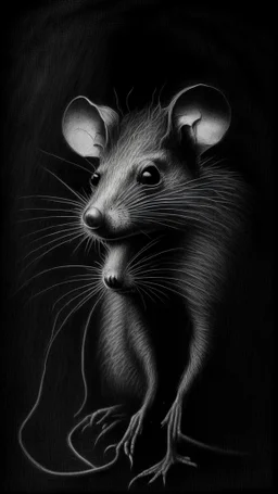 pencil drawing of rat, Spooky, scary, halloween, black paper