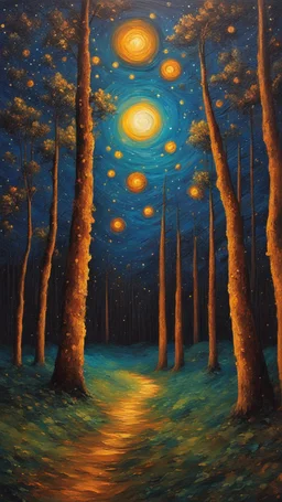 Painting of the night sky with stars and trees, colorful night sky, starry night painting, magical forest background, night background, vibrant painting, atmospheric dream painting, night sky background, colorful painting, colorful stars, Beautiful paint art, dream landscape art, beautiful painting, oil painting, oil painting on canvas, inspired by Vincent Van Gogh