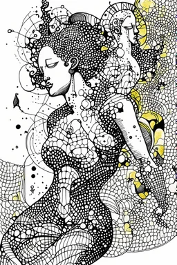 Ink drawing graphics venus excitante figures , line drawing, white background, negative space, splashes of soft colours hiperdetailed