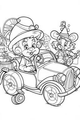 Outline art for coloring page OF 1946 PENNY TOYS, coloring page, white background, Sketch style, only use outline, clean line art, white background, no shadows, no shading, no color, clear