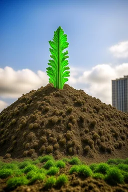 skyscraper sprouting from dirt