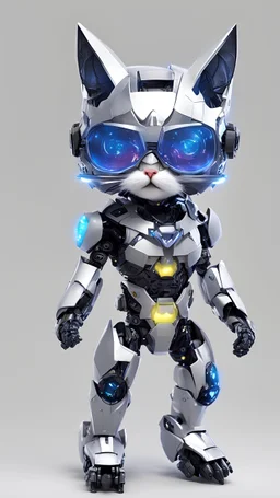 (robotic cat humanoid form inspired batman,logo on tie , batman armour full body ,: 1.3), ((blind box toy style:1.3)), (full body shot), a cute transparent robot cat, Transparent Mech, Exquisite Helmet cat :1.2, Glasses:1.2, Cyberpunk, dreamy glow , bright neon lights, clean, white background, (global illumination, ray traching, HDR, unrealistic render, reasonable design, high detail, master part, best quality, hyper HD, cinematic lighting)