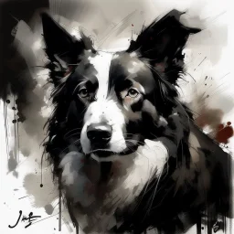 Border collie with gentle expression in the style of Willem Haenraets, Yoji Shinkawa, Guy Denning, Florian Nicolle