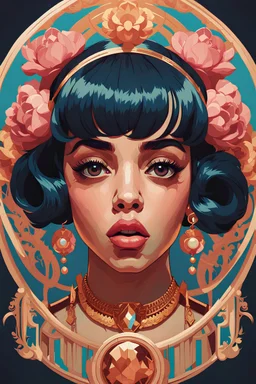 A beautiful portrait painting of a Singer Melanie Martinez face by Pascal Blanche and Sachin Teng and Sam Yang and Greg Rutkowski, in style of colorful comic. symmetry, hyper detailed. octanev render. trending on artstation