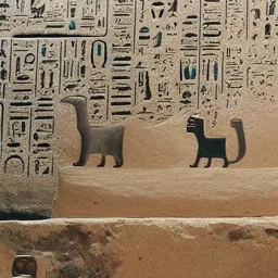 Ancient Egyptian cat overseeing humans at work.