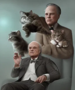 godfather Marlon Brando playing witH his cat, extreme details, digital art, extreme colors --ar3:2--v4--q2