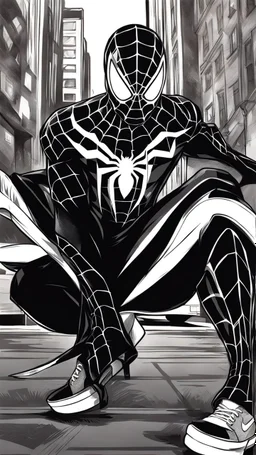 miles morales mix with venom symbiote in Street drawings artstyle, Street boy them, intricate details, highly detailed, high details