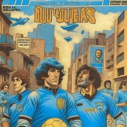 A 1980 medieval london comic cover of uruguayan sky-blue football magazine. At the street city, Gohst Busters.