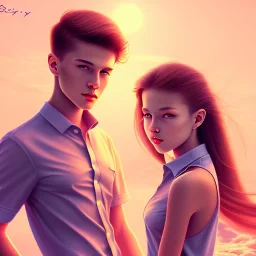 Boy and girl teens,cute, sun, romantic, happiness