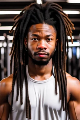 young black man with dredlocks at gym