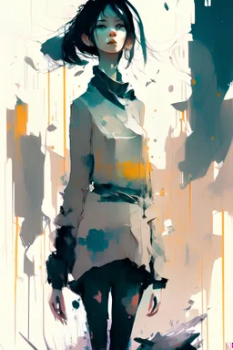 woman full body portrait, looking at the camera, face at camera, looking at you, by artist Ismail Inceoglu, by artist Alice X Zhang, By artist Pascal Campion By artist Victo Ngai, intensely detailed, masterpiece, sharp, f22