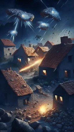 meteors destroying a village