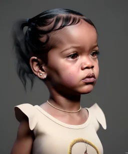 Rihanna toddler, full body, soft skin, dramatic lighting, hyper realistic