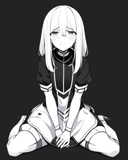 emotionless, numb, black and white, anime girl sitting with black background