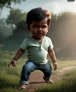 Raj kootrappali toddler, full body, dramatic lighting, angry, hyper realistic,