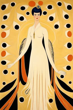 a woman with feathers in an Art Deco foyer by artist "Erté",by artist "Hilma af Klint"