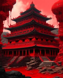 A dark red Chinese volcanic palace painted by Jeffrey Kolker