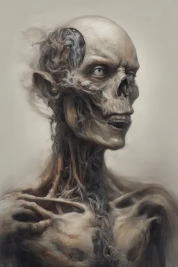 A creature half human half machine Busch painting style