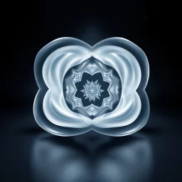 Mesmerizing abstract visual, 3d recursive Symmetrical structure of flowing translucent shapes, centered, soft aesthetic, negetive space.galaxsy background