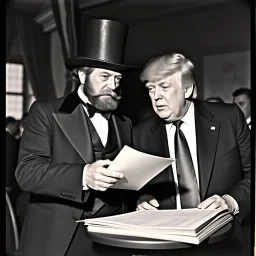 P. T. Barnum and Donald Trump planning a promotional activity.