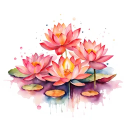 diwali lamps and Pink lotus flower, colorful, watercolor, watercolor,with a splash of mixed colors on a white background, sharp details, , Anna Razumovskaya style, atmospheric light, realistic colors