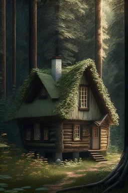 A cottage in the middle of a wood