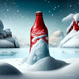 Design for Coca-Cola product in the snow and in the back icebergs