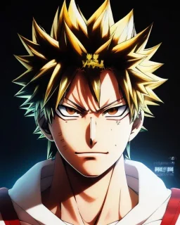 Detailed anime portrait of bakugo from my hero academia, gold hair and golden eyes, black suit, intricate details, full body portrait, keep head in frame, slight smile, black Japanese motif, concept art, highly detailed, digital painting, concept art, sharp focus, illustration, art by Yoji Shinkawa, WLOP and greg rutkowski and alphonse mucha and artgerm and yanjun Chen and Junji ito and Makoto Shinkai, HDR, octane render