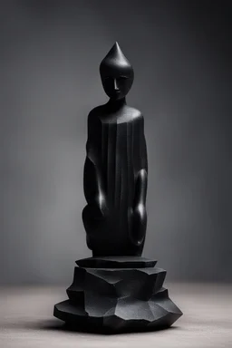 an ominous small statuette made of black stone, incomprehensible shape, surreal