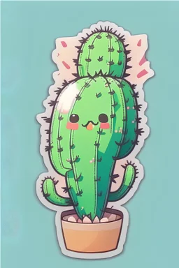 cute cartoon anime cactus sticker, anime style, white background color