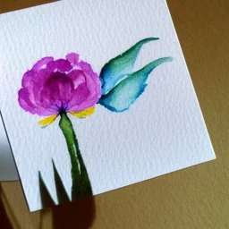 tiny watercolor of single long stem flower, etsy, whimsical, heavy cardstock, greeting card