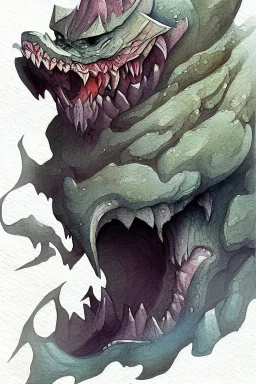 dnd, fantasy, watercolour, ilustration, dao, rock surface, earth elemental face, angry, greedy, powerful