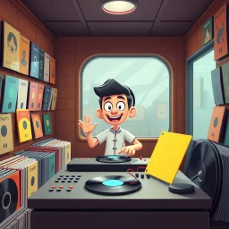 3-d render cartoonish classic inside a dj vinyl record shop record store