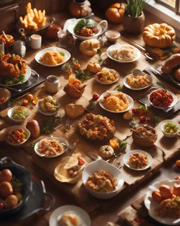 Thanksgiving dinner, tilt shift, tilt-shift effect, eos 5d, high res, 4k, isometric, procedural art, artstation, volumetric lighting, cinema 4d