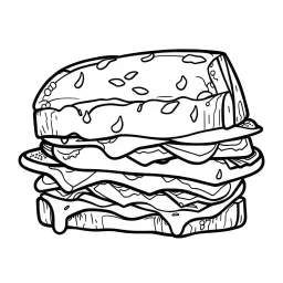 bold and easy Coloring page for toodlers, with a sandwich, very Bold outlines and white background, minimum amount of details, very simple, very thick outlines