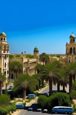 Panoramic photo of Tripoli shows libyan Italian buildings and some of palm trees