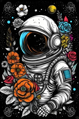Astronaut, sugar skull, woman, cosmonaut, space, dia de los muertos, flowers