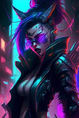 Yone from league of legends in style cyberpunk demon