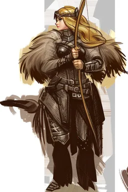 Girl Archer concept art, small head, full body, sketch, coll style