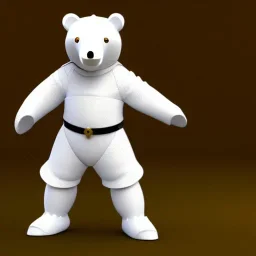 Un ours blanc, habillé en chevalier, anthropomorphique, très détaillé, représentation 3d, un maximum de détail