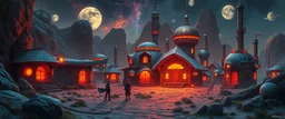the first nation, robotic witchcraft, cyberpunk village, sci-fi, strange chrome vessels