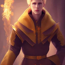 Male, Human, Blond, Sorcerer, Fire Mage, Golden Eyes, Young, Photorealism, Full Body Shot, Forest Background