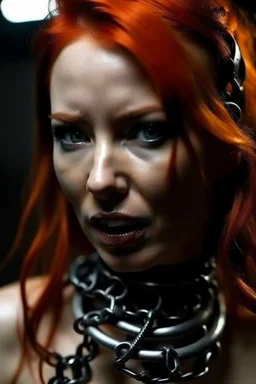 A redhead girl gagged with sculpted abs captured by a movie villain