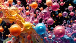 Colourful immiscible liquid globules floating in a wild dance, liquid medium, mixed, distorted, spectacular, strange globular shapes, wild, fantasy, futuristic, artistic, attractive, beautiful lighting, attractive composition, photorealistic, extremely detailed, chiaroscuro