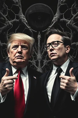 trump and Elon Musk as goth in the style of Giger and Escher