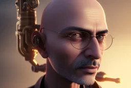 portrait of a bald Atul Bhardwaj, steampunk, brown eyes, no facial hair, steampunk, unreal 5, octane render, cinema4d, dynamic lighting, soft lighting, 4k, redshift render, highly detailed, hyper realistic