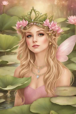 Fairy Princess. Fairy crown, Frog ,fairy, fairy wings, sparkle,waterlilies