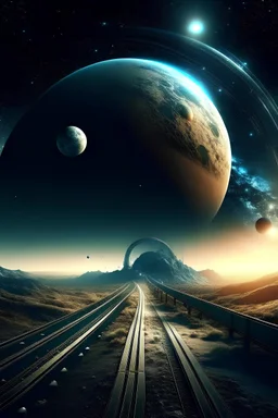 a picture of an hightway going into space, that roll around planet, science fiction, illustration, collage, artwork, hight definition, hight resolution