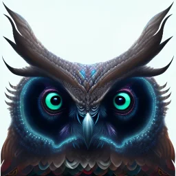 colorizer, dark-black canvas background, animalistic, chromatic, portrait of magical owl creature, mythical, fantasy, fractals, magnificent, majestic, highly intricate, realistic photography, incredibly detailed, small minutiae, perfect eyes, tiny features, dense feathers, particulars, 64k, complex renderman gofur render, creature hybrid, plants, flowers, ultra-hires photo, hdr lighting, backlight